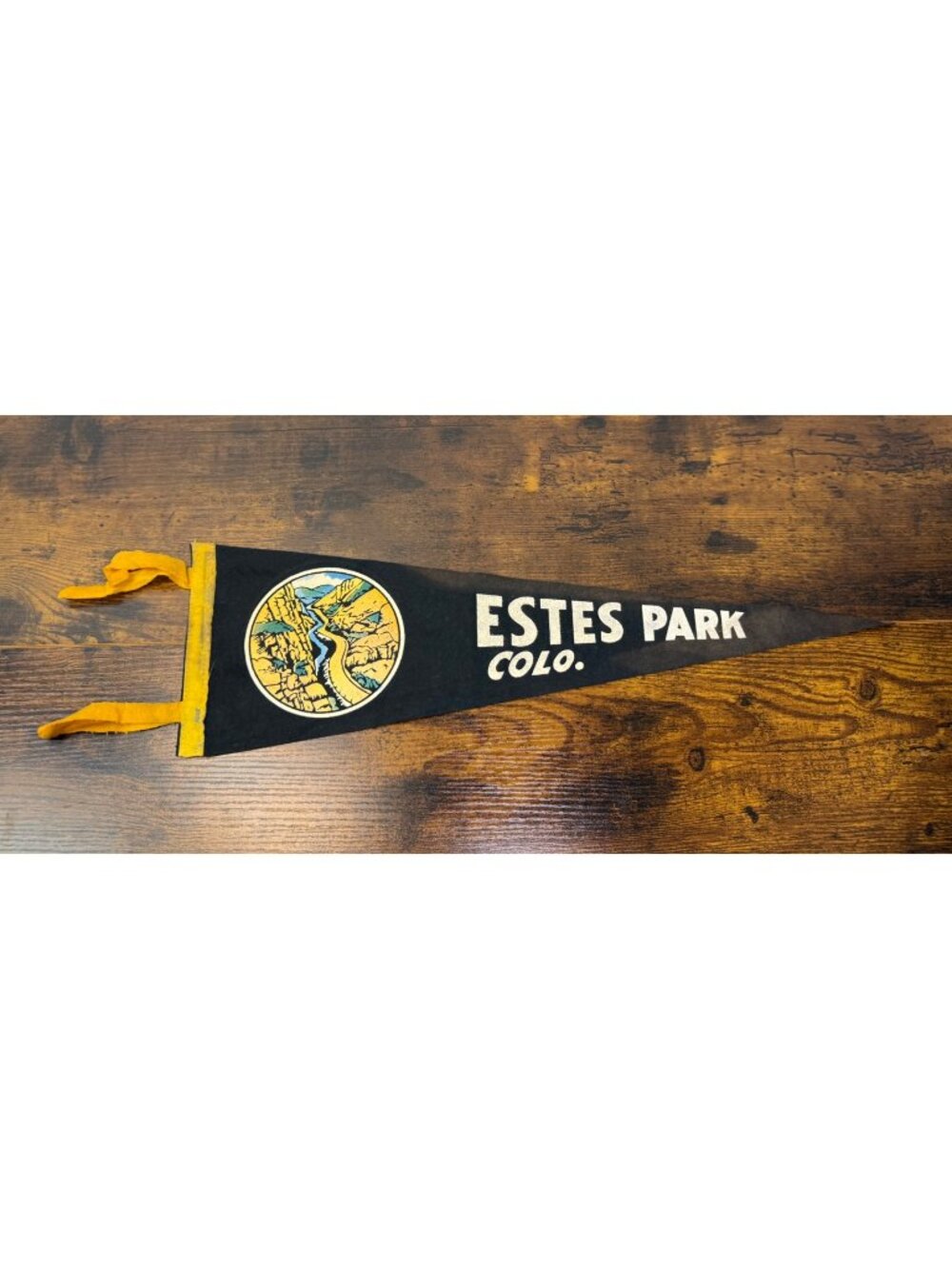 Vintage Estes Park Colorado Souvenir Felt Pennant With Scenic Graphic Design